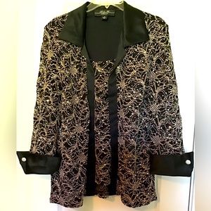 R &M Collection size 14 black and silver lacey, sequined, shimmering top.